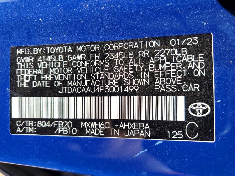 Auction sale of the 2023 Toyota Prius, vin: JTDACAAU4P3001499, lot number: 63204306