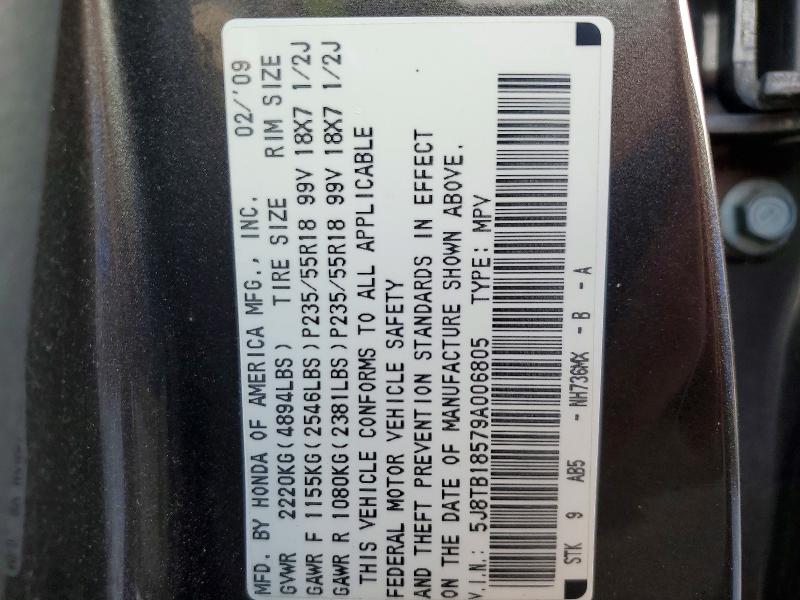 59709816 :رقم المزاد ، 5J8TB18579A006805 vin ، 2009 Acura Rdx مزاد بيع