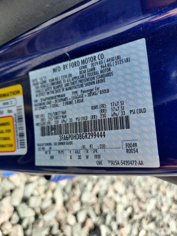 59957946 :رقم المزاد ، 3FA6P0HD8GR299444 vin ، 2016 Ford Fusion مزاد بيع