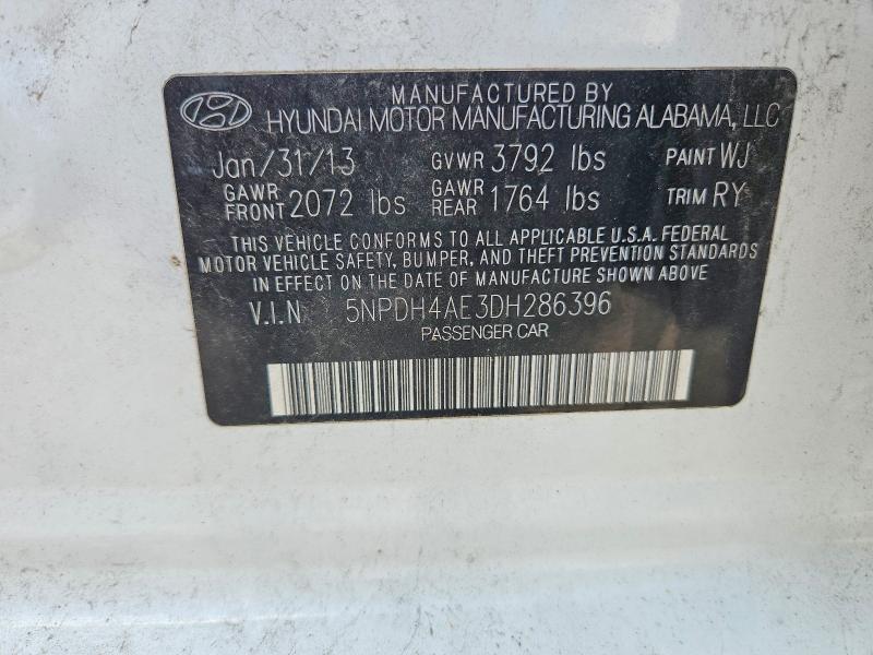 Aukcja sprzedaży 2013 Hyundai Elantra, vin: 5NPDH4AE3DH286396, numer aukcji: 61494496