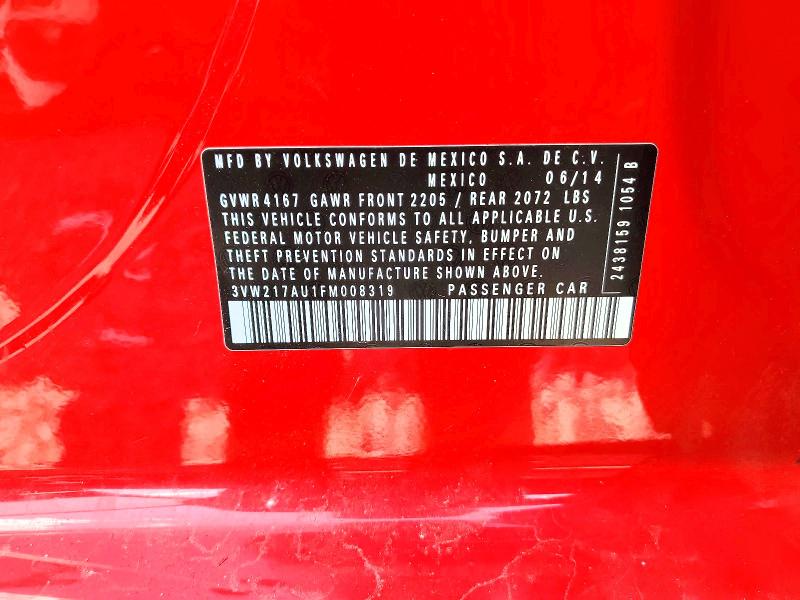 Продажа на аукционе авто 2015 Volkswagen Golf, vin: 3VW217AU1FM008319, номер лота: 63605766