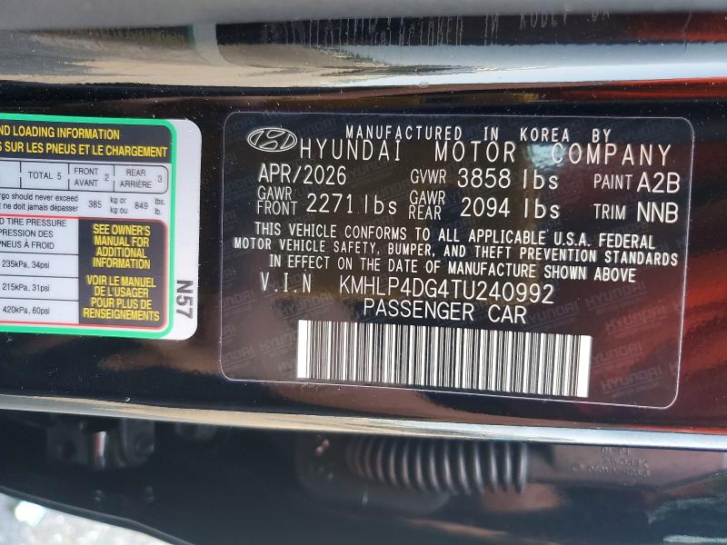 63115096 :رقم المزاد ، KMHLP4DG4TU240992 vin ، 2026 Hyundai Elantra مزاد بيع