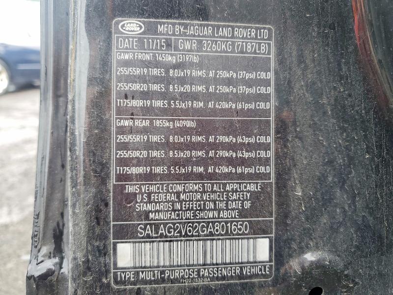 Aukcja sprzedaży 2016 Land Rover Lr4, vin: SALAG2V62GA801650, numer aukcji: 63211986