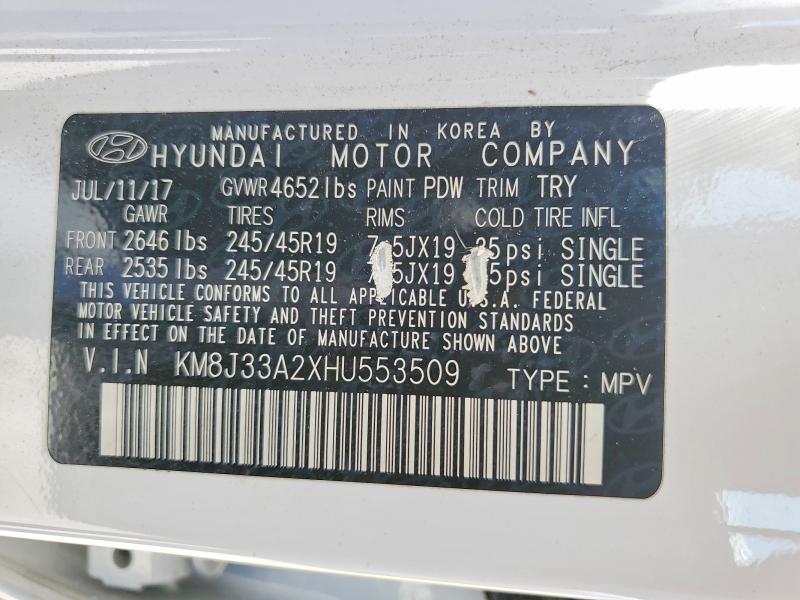 62049996 :رقم المزاد ، KM8J33A2XHU553509 vin ، 2017 Hyundai Tucson مزاد بيع