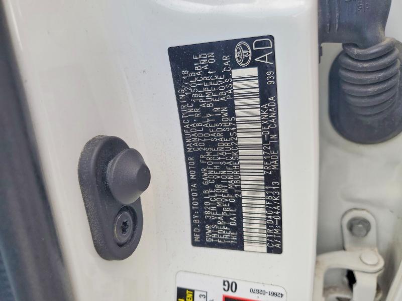 2019 Toyota Corolla მანქანა იყიდება აუქციონზე, vin: 2T1BURHE5KC225475, აუქციონის ნომერი: 60632256