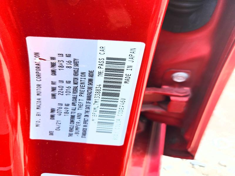 2021 Mazda 3 მანქანა იყიდება აუქციონზე, vin: JM1BPAML7M1338834, აუქციონის ნომერი: 63419446