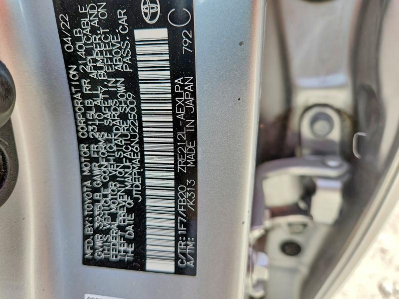 2022 Toyota Corolla მანქანა იყიდება აუქციონზე, vin: JTDEPMAE6NJ225009, აუქციონის ნომერი: 62509816