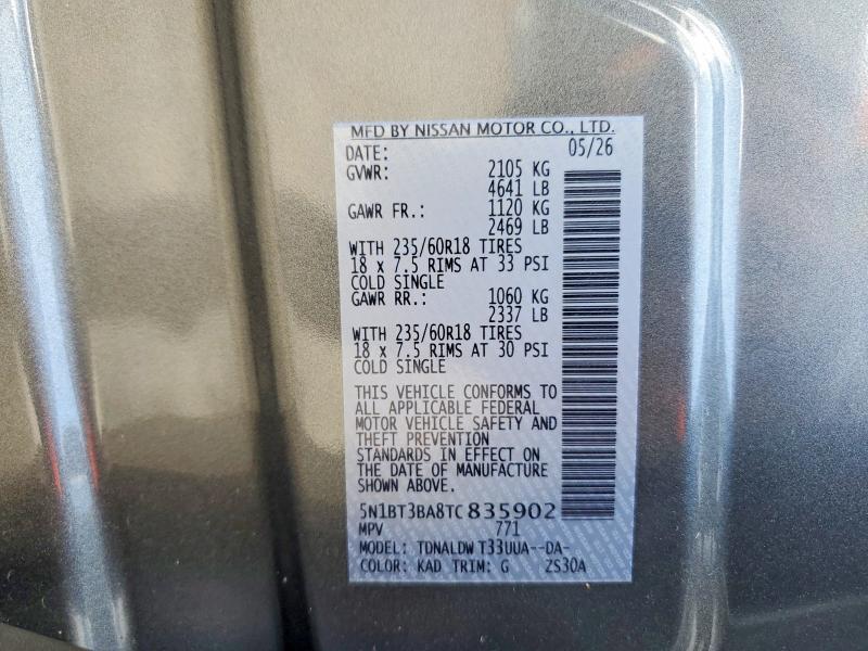 Aukcja sprzedaży 2026 Nissan Rogue, vin: 5N1BT3BA8TC835902, numer aukcji: 59581226