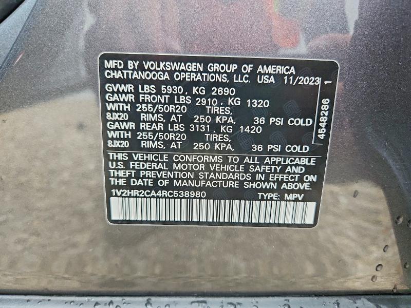 Aukcja sprzedaży 2024 Volkswagen Atlas, vin: 1V2HR2CA4RC538980, numer aukcji: 63060446