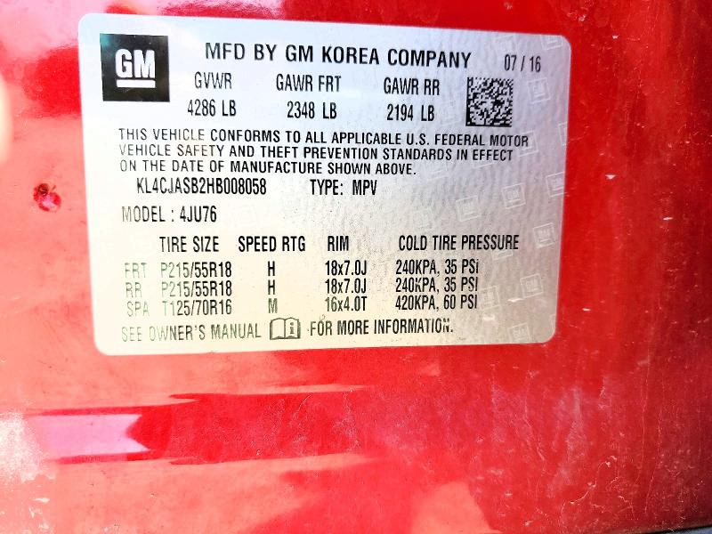 85769685 :رقم المزاد ، KL4CJASB2HB008058 vin ، 2017 Buick Encore مزاد بيع