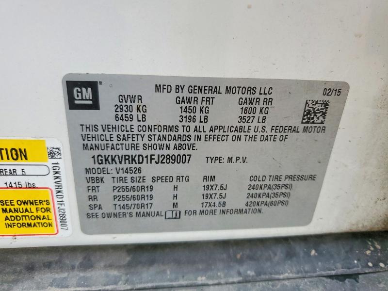 2015 Gmc Acadia მანქანა იყიდება აუქციონზე, vin: 1GKKVRKD1FJ289007, აუქციონის ნომერი: 62756596