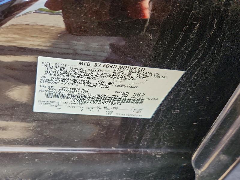 60792736 :رقم المزاد ، 2FMHK6C87DBD18814 vin ، 2013 Ford Flex مزاد بيع