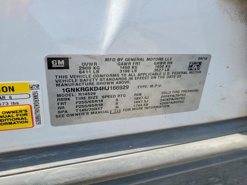 62164266 :رقم المزاد ، 1GNKRGKD4HJ166929 vin ، 2017 Chevrolet Traverse مزاد بيع