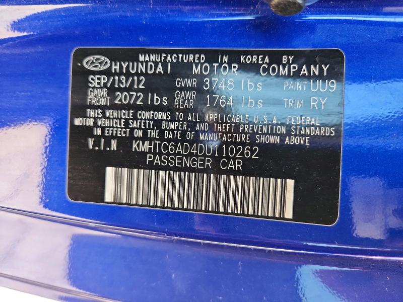 Продажа на аукционе авто 2013 Hyundai Veloster, vin: KMHTC6AD4DU110262, номер лота: 62152326