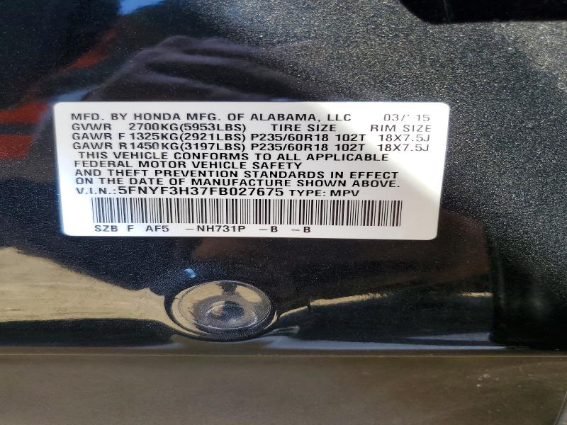 Aukcja sprzedaży 2015 Honda Pilot, vin: 5FNYF3H37FB027675, numer aukcji: 63231406