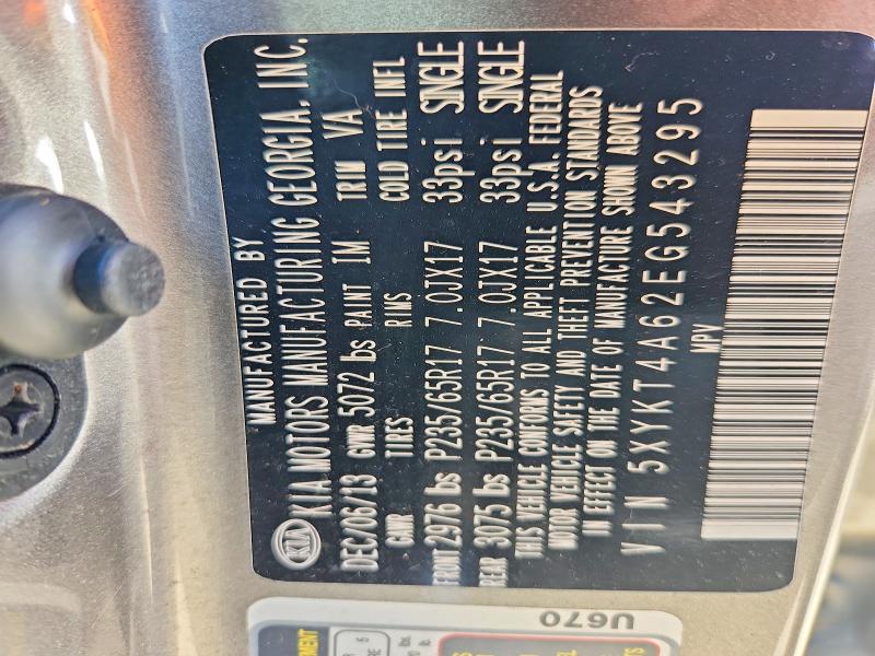 60483926 :رقم المزاد ، 5XYKT4A62EG543295 vin ، 2014 Kia Sorento مزاد بيع