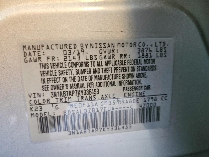 61062166 :رقم المزاد ، 3N1AB7AP7KY336453 vin ، 2019 Nissan Sentra مزاد بيع