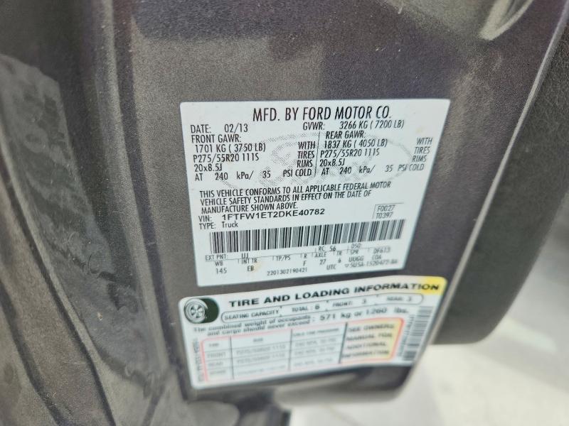 61637456 :رقم المزاد ، 1FTFW1ET2DKE40782 vin ، 2013 Ford F150 مزاد بيع