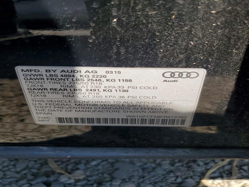 2015 Audi Q3 მანქანა იყიდება აუქციონზე, vin: WA1GFCFS8FR013763, აუქციონის ნომერი: 61588856