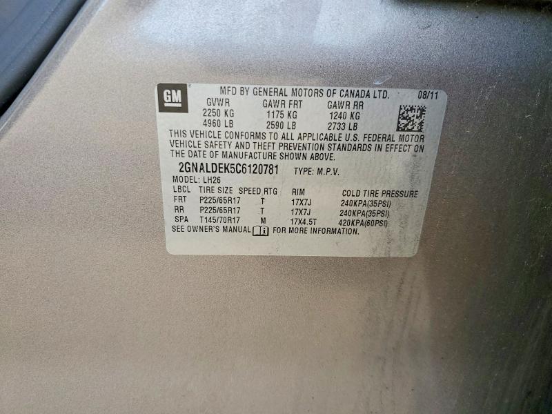 85983915 :رقم المزاد ، 2GNALDEK5C6120781 vin ، 2012 Chevrolet Equinox مزاد بيع