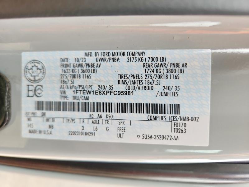 Продажа на аукционе авто 2023 Ford F150, vin: 1FTEW1E8XPFC95981, номер лота: 60581866