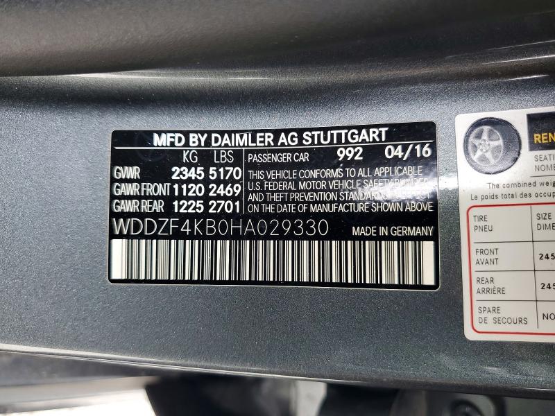 Продаж на аукціоні авто 2017 Mercedes-benz E, vin: WDDZF4KB0HA029330, номер лоту: 60930016