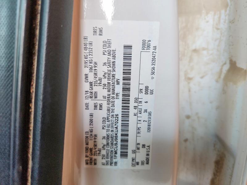 62307736 :رقم المزاد ، 1FMCU9J98KUA70226 vin ، 2019 Ford Escape مزاد بيع