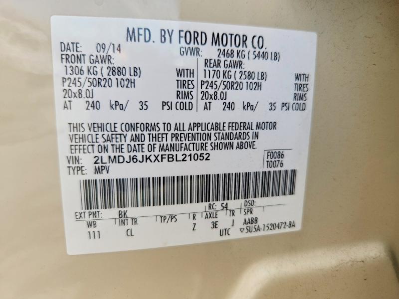 Aukcja sprzedaży 2015 Lincoln Mkx, vin: 2LMDJ6JKXFBL21052, numer aukcji: 61809316