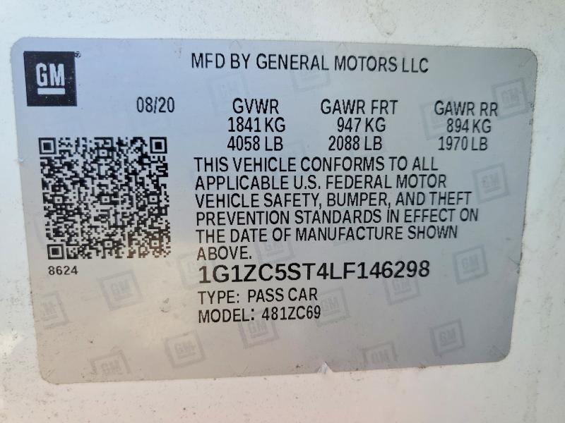 59655416 :رقم المزاد ، 1G1ZC5ST4LF146298 vin ، 2020 Chevrolet Malibu مزاد بيع