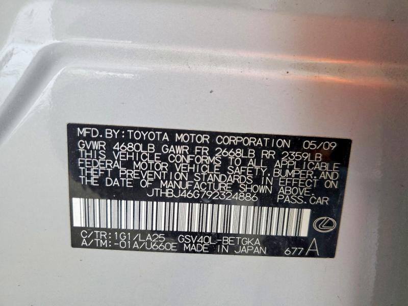 Продаж на аукціоні авто 2009 Lexus Es, vin: JTHBJ46G792324886, номер лоту: 60708406