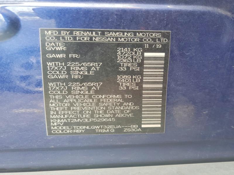 59916866 :رقم المزاد ، KNMAT2MV3LP529645 vin ، 2020 Nissan Rogue مزاد بيع