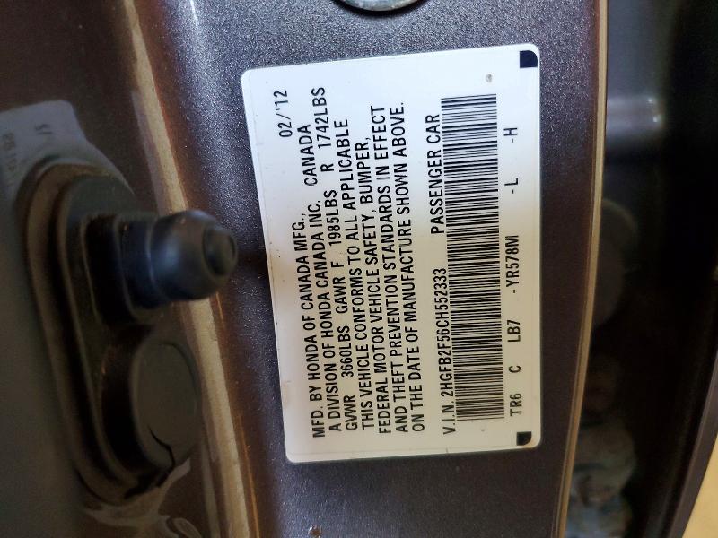 Продаж на аукціоні авто 2012 Honda Civic, vin: 2HGFB2F56CH552333, номер лоту: 59957266