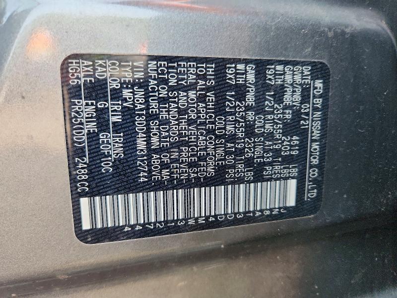 Продажа на аукционе авто 2021 Nissan Rogue, vin: JN8AT3DD4MW312744, номер лота: 61613576