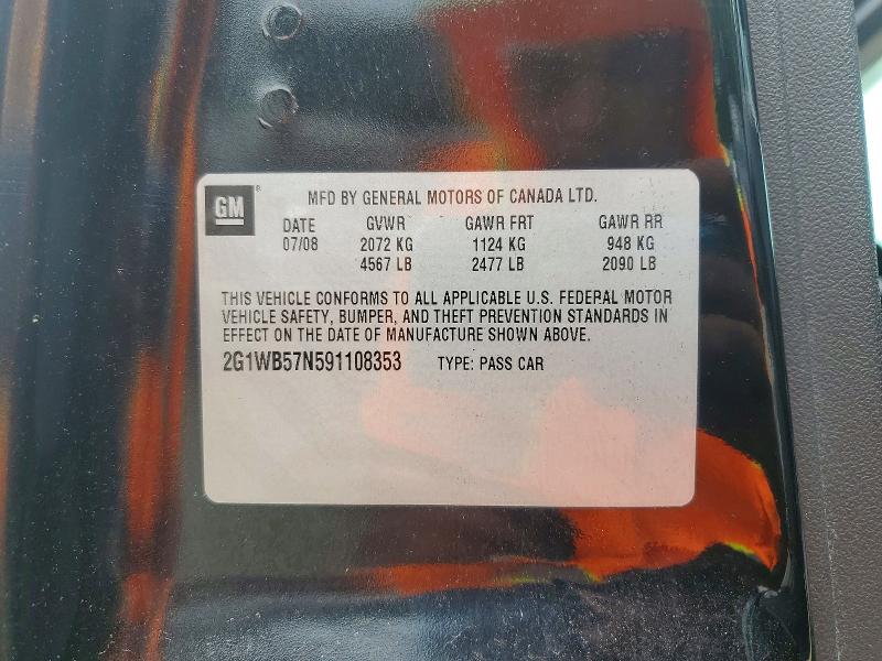 2009 Chevrolet Impala მანქანა იყიდება აუქციონზე, vin: 2G1WB57N591108353, აუქციონის ნომერი: 77249925
