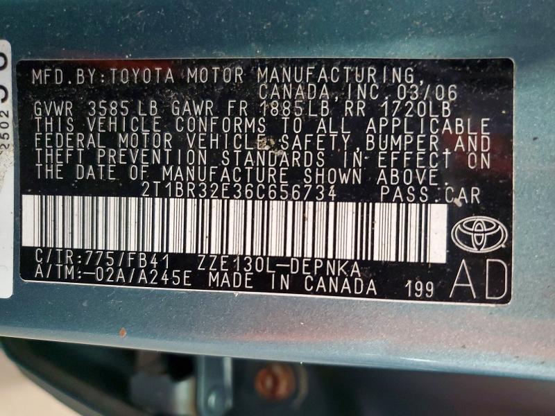 Aukcja sprzedaży 2006 Toyota Corolla, vin: 2T1BR32E36C656734, numer aukcji: 62753356