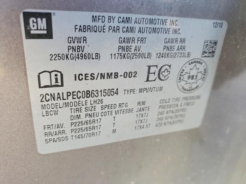 61690966 :رقم المزاد ، 2CNALPEC0B6315054 vin ، 2011 Chevrolet Equinox مزاد بيع
