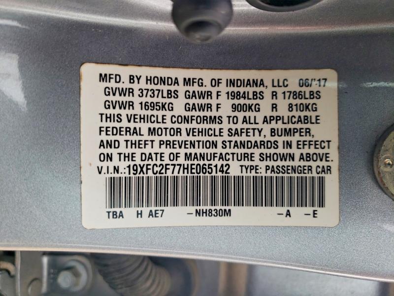2017 Honda Civic მანქანა იყიდება აუქციონზე, vin: 19XFC2F77HE065142, აუქციონის ნომერი: 60189356