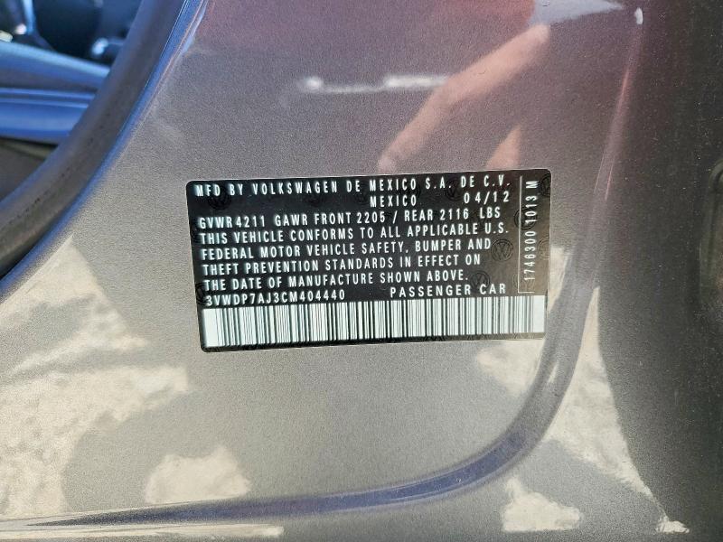 59166276 :رقم المزاد ، 3VWDP7AJ3CM404440 vin ، 2012 Volkswagen Jetta مزاد بيع