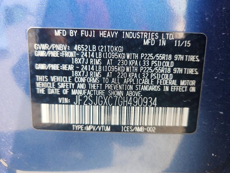 Продаж на аукціоні авто 2016 Subaru Forester, vin: JF2SJGXC7GH490934, номер лоту: 60030606