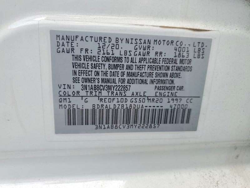 60745256 :رقم المزاد ، 3N1AB8CV3MY222857 vin ، 2021 Nissan Sentra مزاد بيع