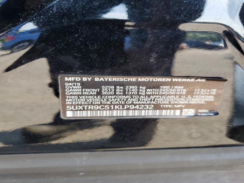 59912996 :رقم المزاد ، 5UXTR9C51KLP94232 vin ، 2019 Bmw X3 مزاد بيع