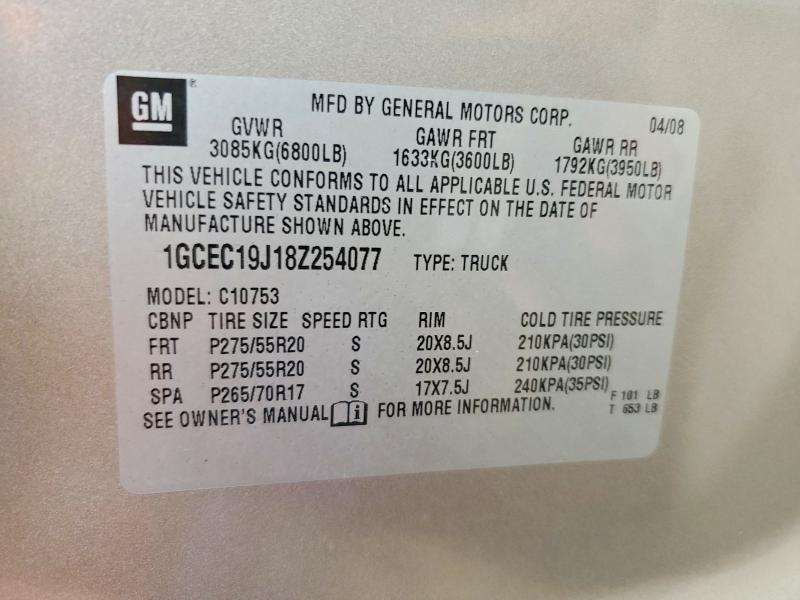 60561266 :رقم المزاد ، 1GCEC19J18Z254077 vin ، 2008 Chevrolet Silverado مزاد بيع