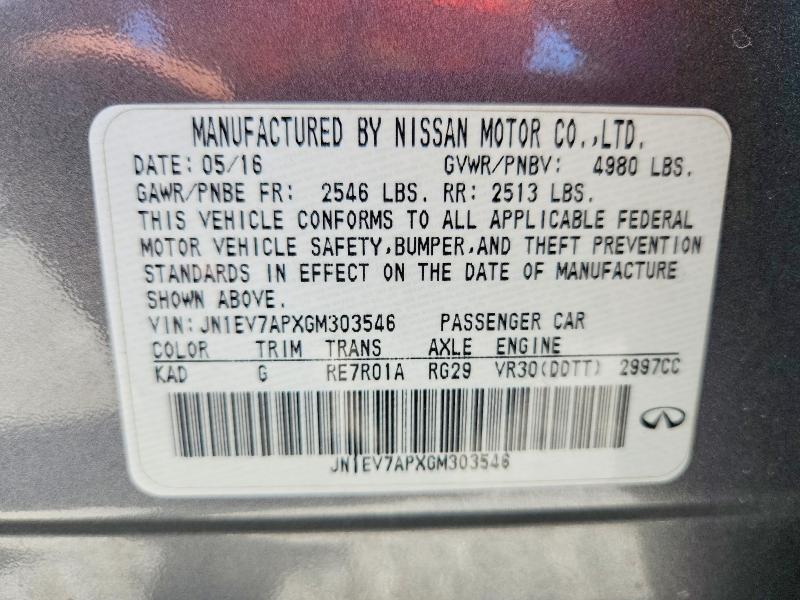 Продаж на аукціоні авто 2016 Infiniti Q50, vin: JN1EV7APXGM303546, номер лоту: 60262636