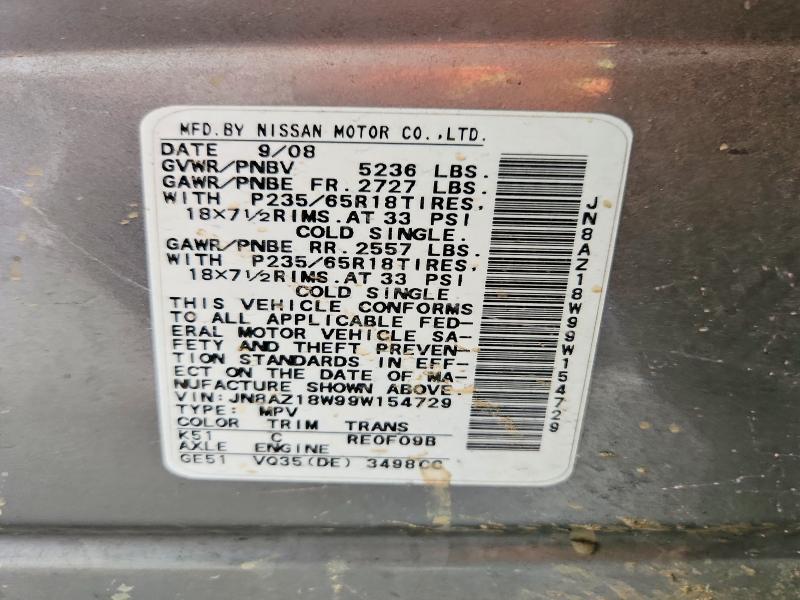 Auction sale of the 2009 Nissan Murano, vin: JN8AZ18W99W154729, lot number: 63224236