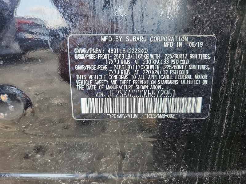 Aukcja sprzedaży 2019 Subaru Forester, vin: JF2SKACC0KH572951, numer aukcji: 62582046