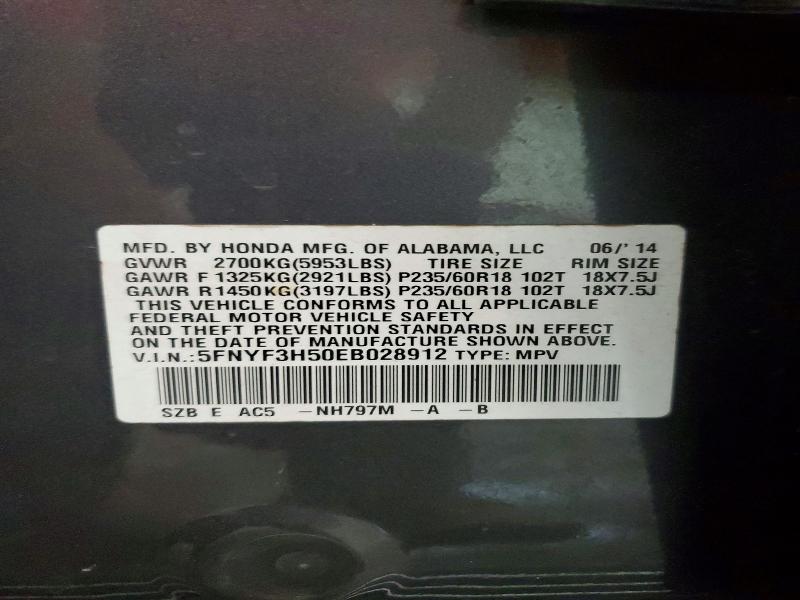Продажа на аукционе авто 2014 Honda Pilot, vin: 5FNYF3H50EB028912, номер лота: 62615826