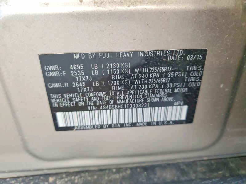 Продажа на аукционе авто 2015 Subaru Outback, vin: 4S4BSBHC1F3308231, номер лота: 62794456
