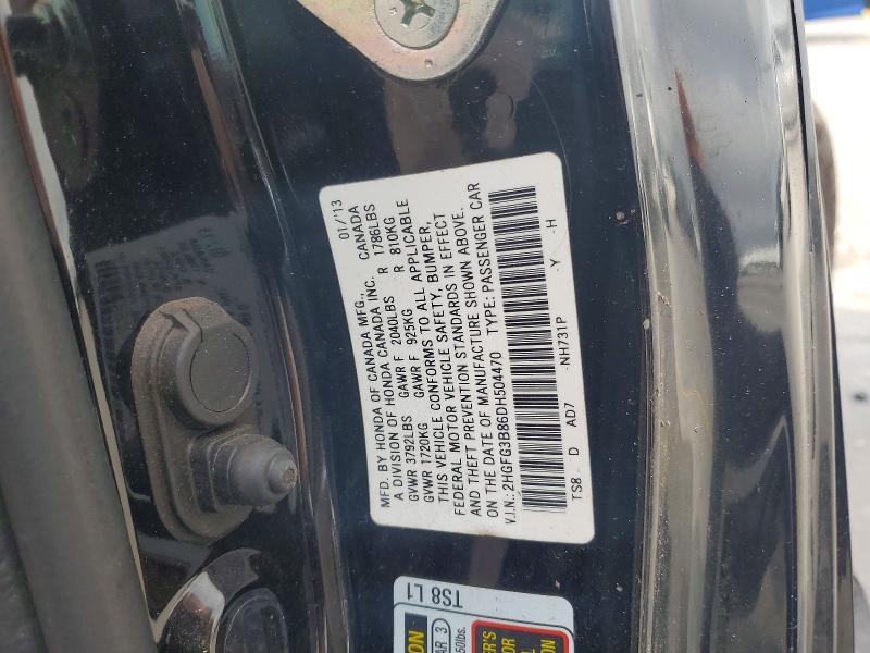 Продаж на аукціоні авто 2013 Honda Civic, vin: 2HGFG3B86DH504470, номер лоту: 59664636