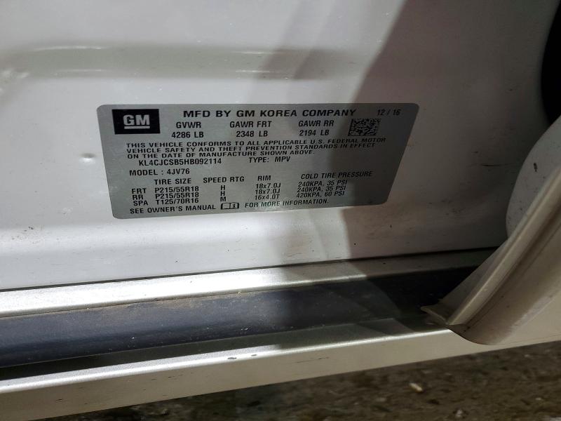 58801746 :رقم المزاد ، KL4CJCSB5HB092114 vin ، 2017 Buick Encore مزاد بيع
