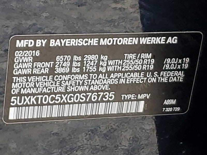 59382686 :رقم المزاد ، 5UXKT0C5XG0S76735 vin ، 2016 Bmw X5 مزاد بيع